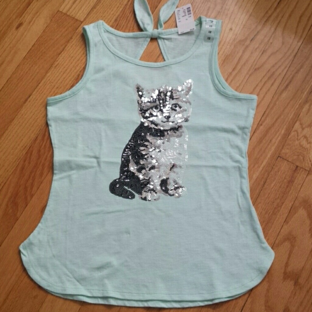 Justice tank top featuring sequined cat